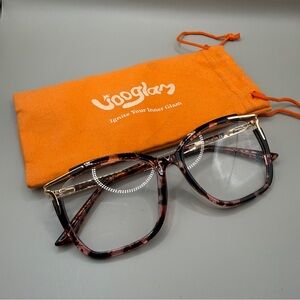Vooglam Tortoiseshell Square Glasses with Gold Accents, No prescription